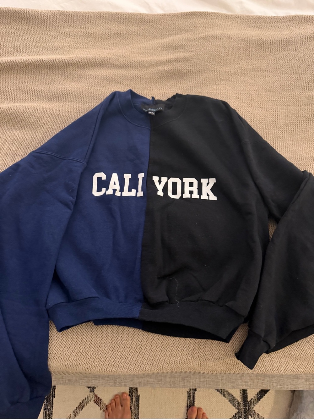 Cynthia Rowley Split-Panel Crewneck Sweater - Navy & Black